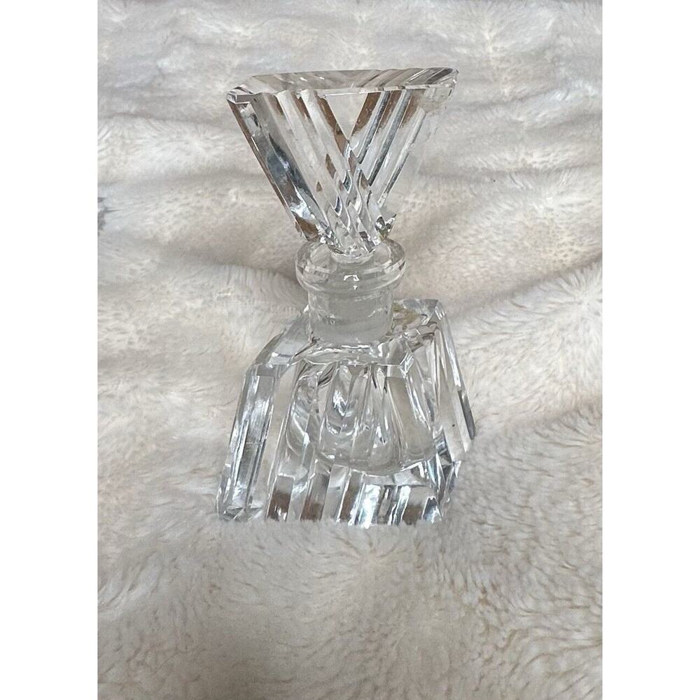 Set of 2 Crystal Lead Cut Clear Glass Perfume Bottles with Stoppers Vanity Decor - Picture 13 of 16